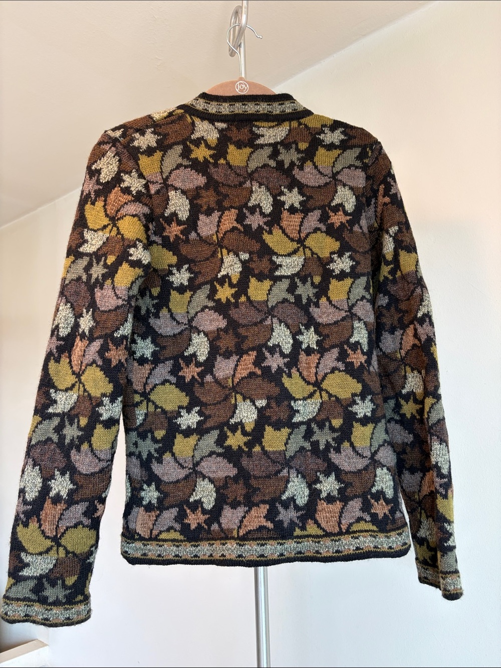 Cherry Lewis Intarsia pinwheel stars  Knit Button-Front Jacket - Olive Multi S - Picture 2 of 9
